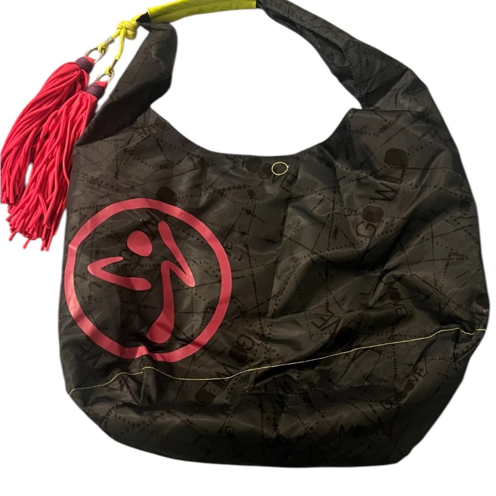 Zumba Fitness Black and Pink Hobo Bag with Tassel